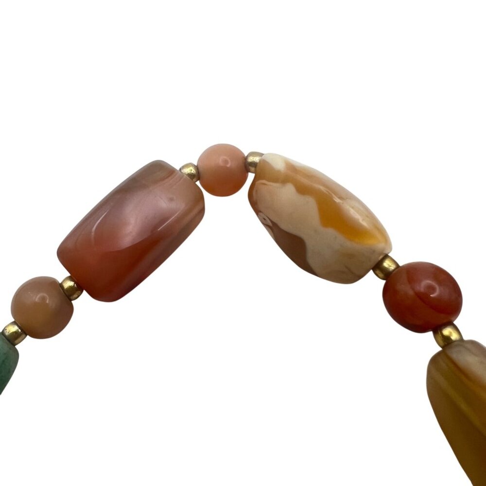 Multicolor Carnelian Agate Beaded Necklace 33" Gold-Tone Barrel Earthy Boho - Picture 14 of 14